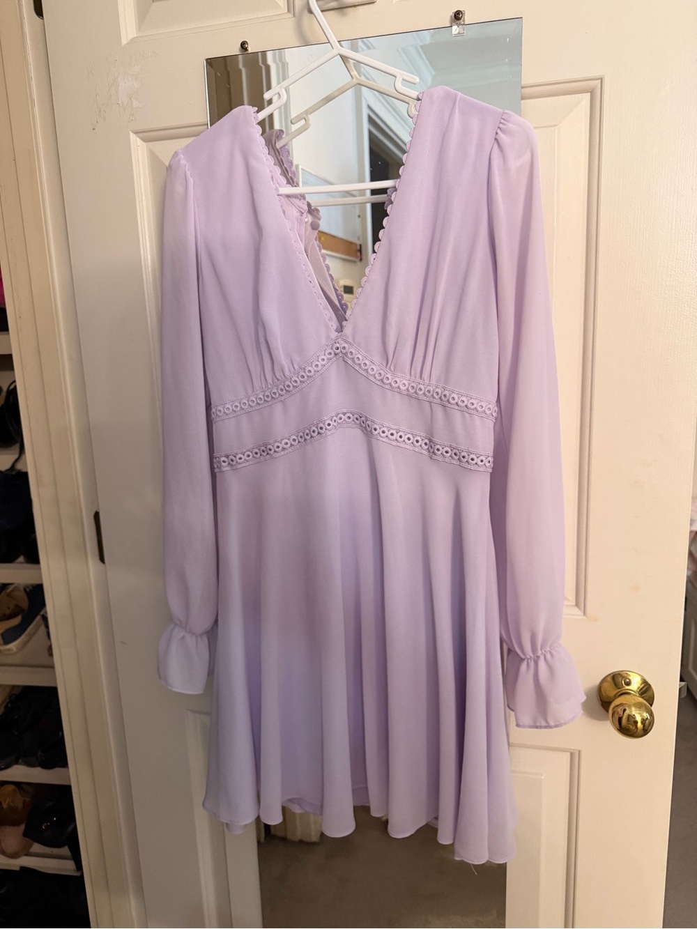 Lavender Long-Sleeve V-Neck Dress
